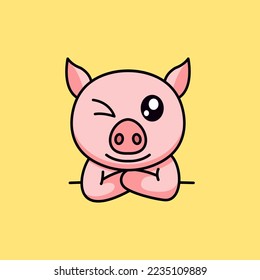 vector illustration of a cute and fat pig