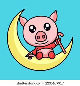 ilustración vectorial de un cerdo lindo y gordo
