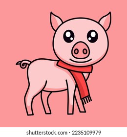vector illustration of a cute and fat pig