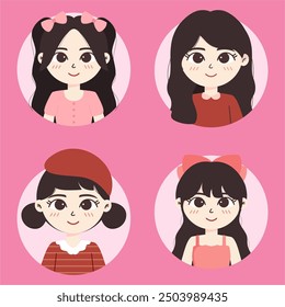 Ilustración vectorial de personajes femeninos lindos con varios peinados.