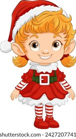 Vector illustration of a cute female Christmas elf.