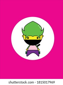 Ilustración vectorial de una linda hembra ninja con ropa púrpura