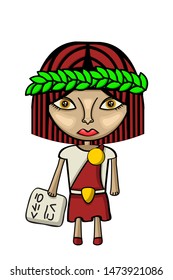 Vector illustration of a cute female scholar character with laures and tablet