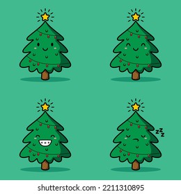 vector illustration of cute fir tree emoji
