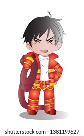 vector illustration of Cute fireman cartoon
