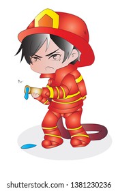 vector illustration of Cute fireman cartoon