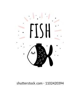 Vector illustration of "cute fish". Baby print. Cartoon background.
