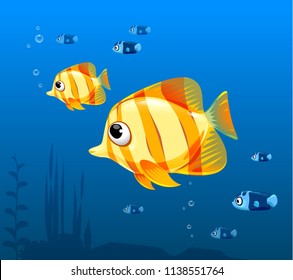 Vector illustration of cute fish cartoon, marine aquarium