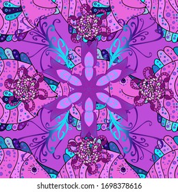  Ilustración vectorial.Pescado comido. Niños de fondo. Dibujado a mano. Sin inconvenientes. Peces azules, violetas y rosas.