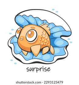 Vector illustration of cute fish underwater in comic cartoon style.