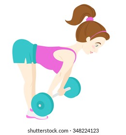 Vector Illustration Cute Fitness Woman Doing Dead Lift With Barbell