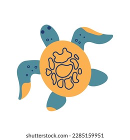 Vector illustration of a cute flat sea turtle. Ocean life 