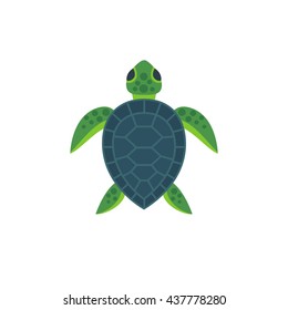 Vector Illustration Of Cute Flat Sea Turtle.