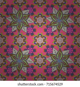 Vector illustration. Cute Floral pattern in the small flower. Flowers on pink, blue and brown background.