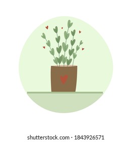 Vector illustration. Cute flower in a pot stands on a shelf. Minimalism