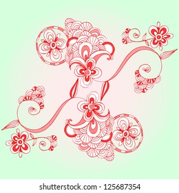 Vector illustration, cute flower print, red line, card concept.