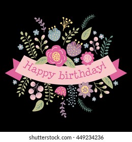 vector illustration of cute flowers on a black background