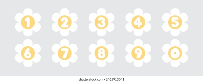 Ilustración vectorial de lindos números en forma de flor para niños, de cero a nueve.