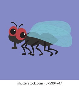 Vector illustration of cute fly on purple background