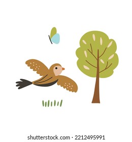 Vector illustration of a cute flying bird isolated on white background for your design
