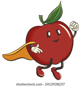 vector illustration of a cute flying superhero mandarin orange character mascot with a red cape, work of handmade
