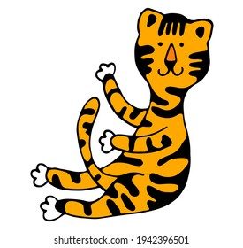 Vector illustration, cute flying tiger. Wild animal. Symbol of 2022. cute animal character idea for child and kid printable stuff and t shirt, greeting card, nursery wall art, postcard