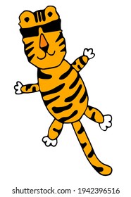 Vector illustration, cute flying tiger with sunglasses. Wild animal. Symbol of 2022. cute animal character idea for child and kid printable stuff and t shirt, greeting card, wall art, postcard