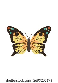 Ilustración vectorial linda mariposa amarilla voladora
