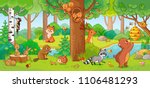 Vector illustration with cute forest animals in a children's style. A set of mammals in the forest. Collection in the children's style.