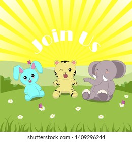 vector illustration with cute forest animals in a children's style. A set of mammals in the forest. Collection in the children's style. 