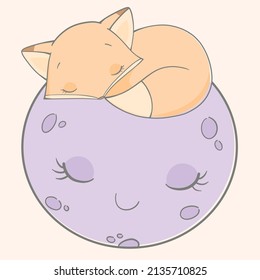 Vector illustration of a cute fox. The animals are sleeping.