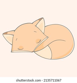 Vector illustration of a cute fox. The animals are sleeping.