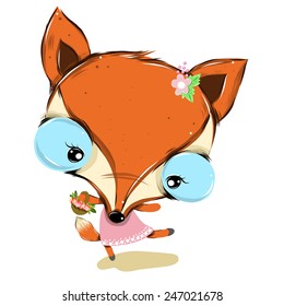 vector illustration of cute fox  cartoon drawing style