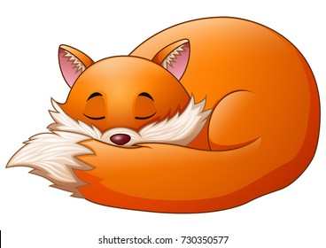 Vector illustration of Cute fox cartoon sleeps