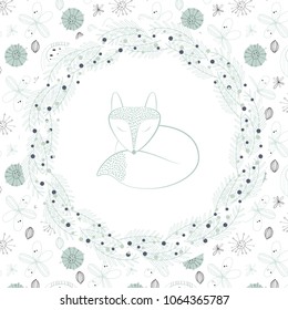 Vector illustration of a cute Fox. Children's background. Cute color print in Scandinavian style on white background