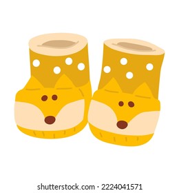 Vector illustration of cute fox doodle slippers for digital stamp,greeting card,sticker,icon,design