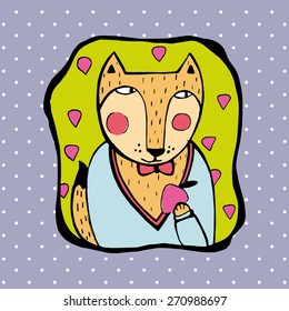 Vector illustration. Cute fox, funny animal. For t-shirt or other uses