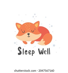 vector illustration of cute fox and hand lettering text