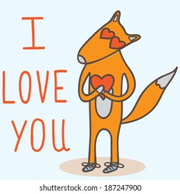 Vector illustration with cute fox in love