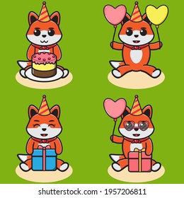 Vector illustration of cute Fox Party cartoon. Cute Fox expression character design bundle.