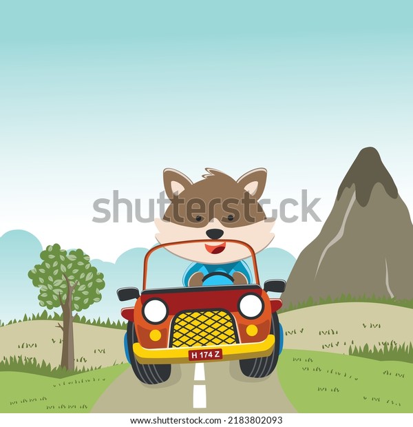 Vector illustration of cute fox riding\
contruction vehicle with cartoon style. Can be used for t-shirt\
print, kids wear, invitation card. fabric, textile, nursery\
wallpaper and other\
decoration.