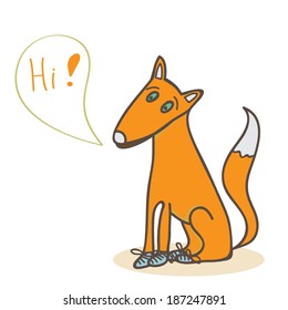 Vector illustration with cute fox saying 'hi'