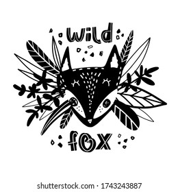 Ilustración vectorial de zorro lindo al estilo escandinavo. Animales de dibujos animados.Dibujo ilustrativo.Pezo retrato de dibujos animados con un diseño plano.