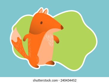 Vector illustration with a cute fox standing on a empty space.