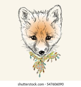 Vector illustration with cute fox. T-shirt design. Kid design.