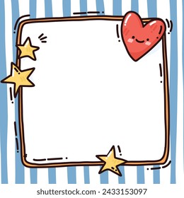 vector illustration of cute frame with heart and star in cartoon style. artwork for print, valentines or postcards