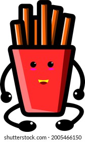vector illustration cute  french fries mascot cartoon character in kawaii style, happy, smile