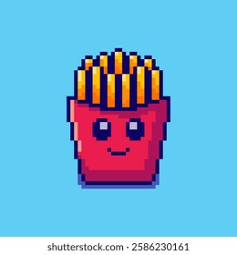 Vector Illustration of Cute French Fries with Pixel Art Design, perfect for game assets themed designs