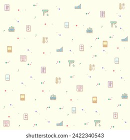 Ilustración vectorial de un frigorífico y frigorífico lindo. Colección de elementos domésticos, electrodomésticos, hielo, copos de nieve, cocina, Celsius, Fahrenheit y otros. Aislado en el beige.