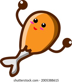 
vector illustration cute fried chicken mascot cartoon character in kawaii style, happy, smile